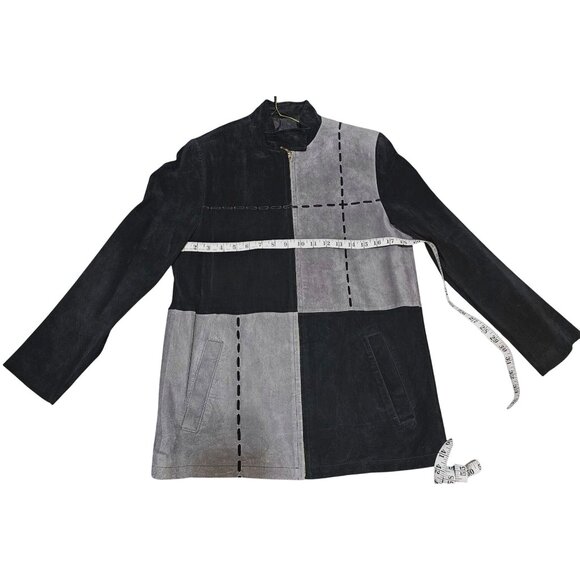 Terry Classics Luxury Black & Gray Patchwork Suede Jacket With Zip & Snap Closur - Picture 9 of 9